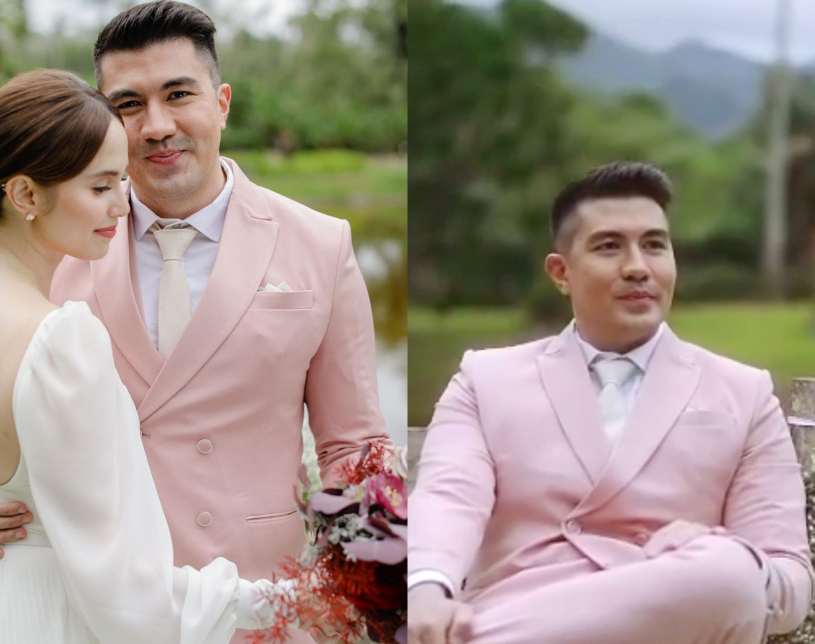 Pink hot sale suit wedding